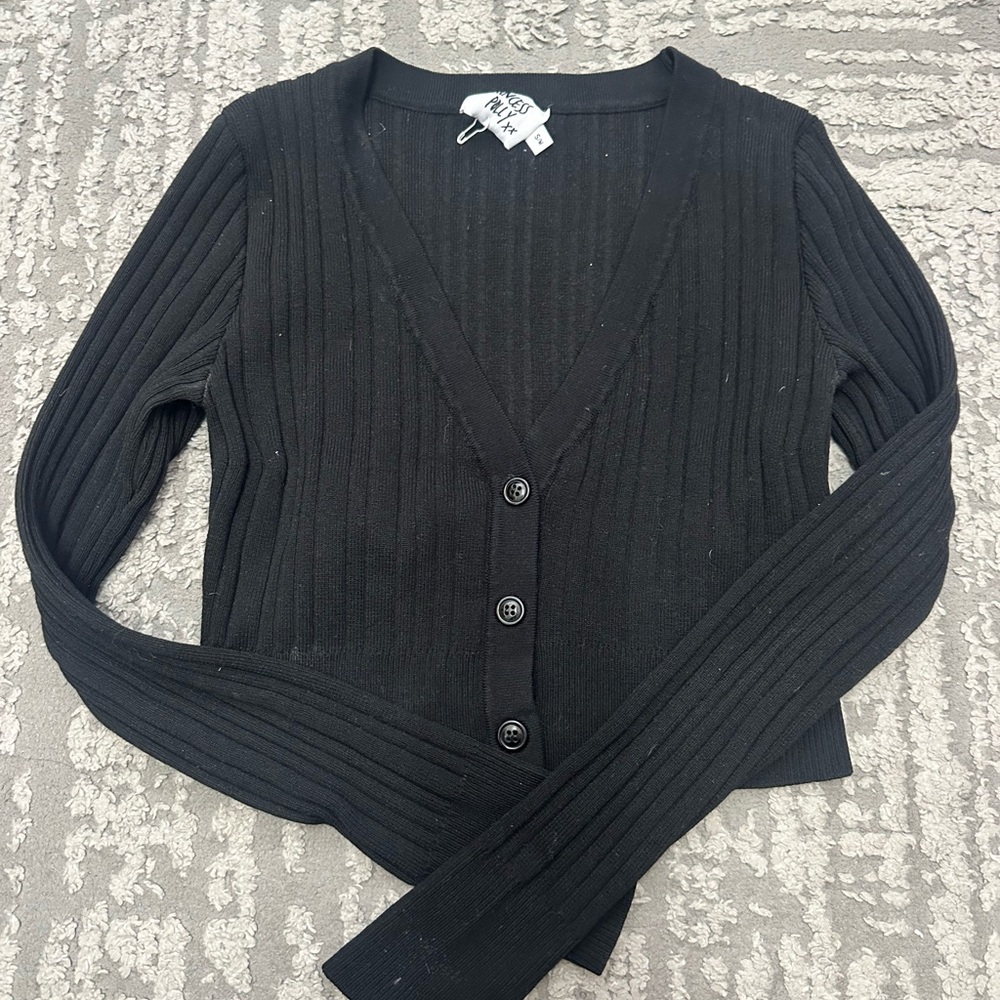 Black Ribbed Cardigan Sweater